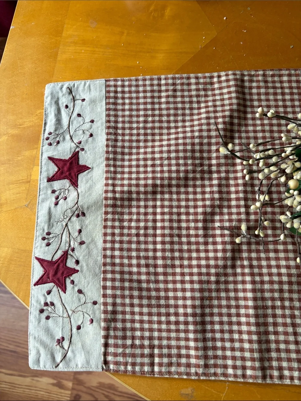 Unbranded Red Star Embroidered Kitchen Towel - Rustic Farmhouse Style